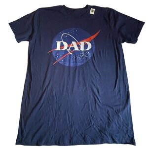 NASA Dad Graphic T-Shirt Mens Large‎ Navy Blue Space Logo Cotton Tee